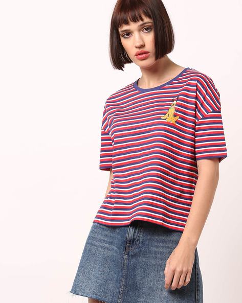 Pluto Print Striped Round-Neck T-shirt