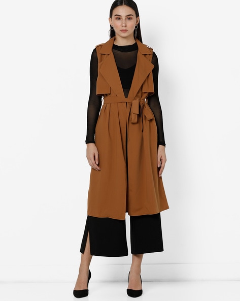 Buy Showyoo Women's Long Sleeveless Duster Trench Vest Casual Lapel Blazer  Jacket Khaki L Online at desertcartINDIA