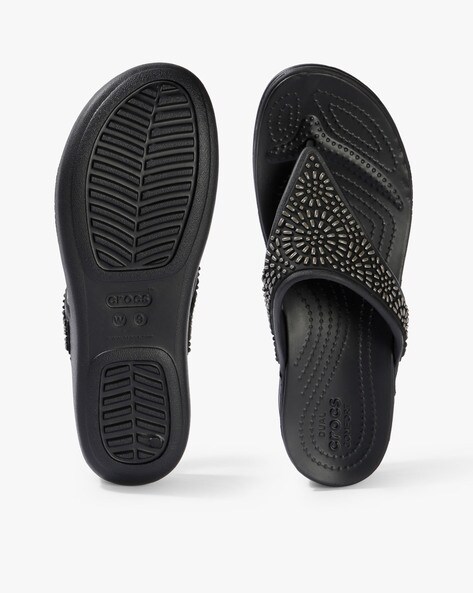 CROCS Sloane Diamante Embellished Women's Flip Flop Sandals Black