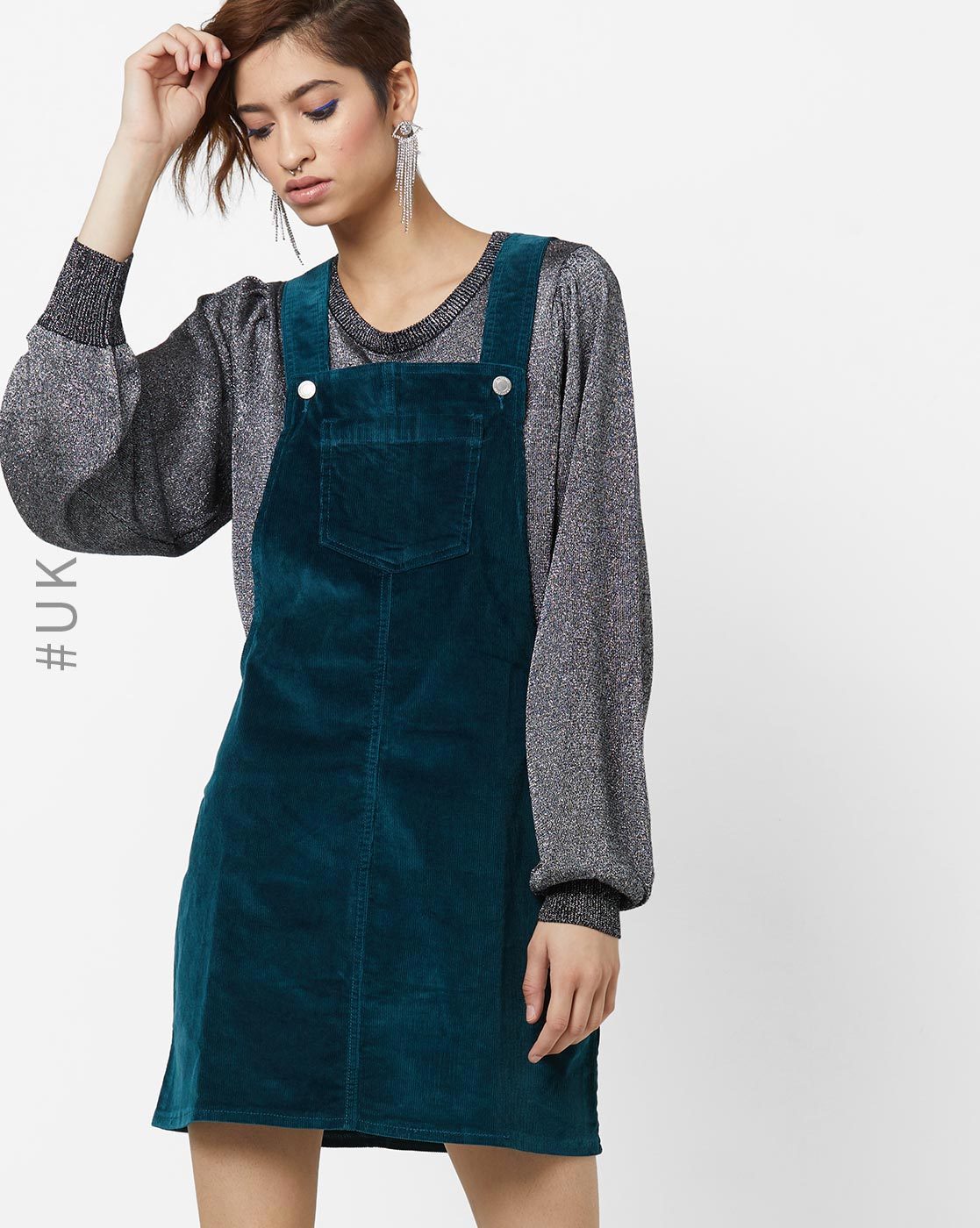 green dungaree dress