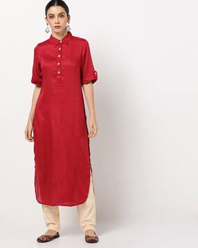 jaipur kurti Collared Straight Dobby Kurta with Pants Set-picture-4