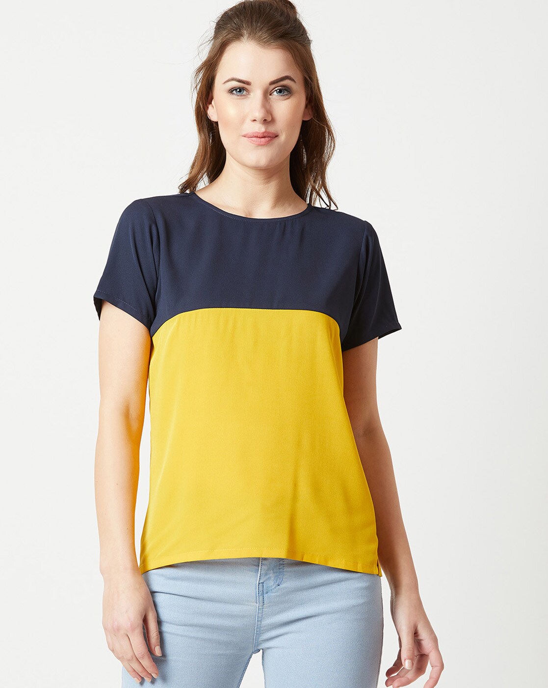 blue and yellow top womens