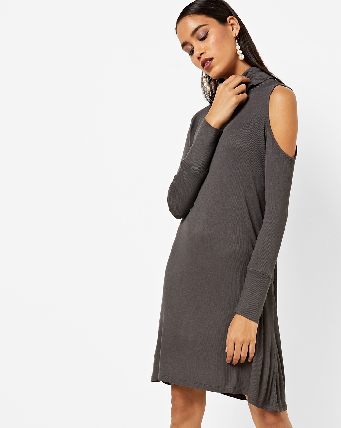 grey cold shoulder dress