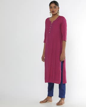 Printed Straight Kurta with pants Set-image-0