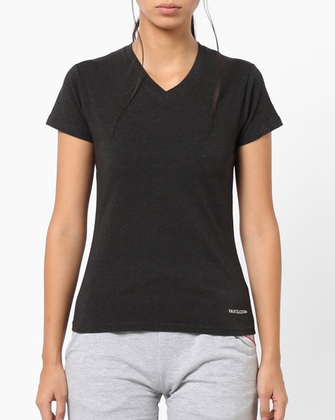 dark grey v neck t shirt women's