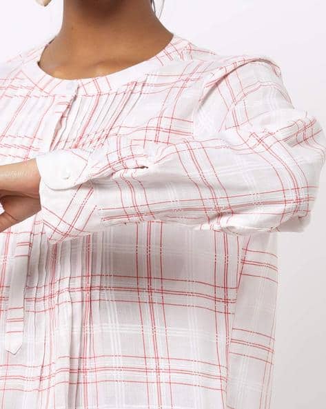 Checked Shirt with Band Collar (Image - 3)