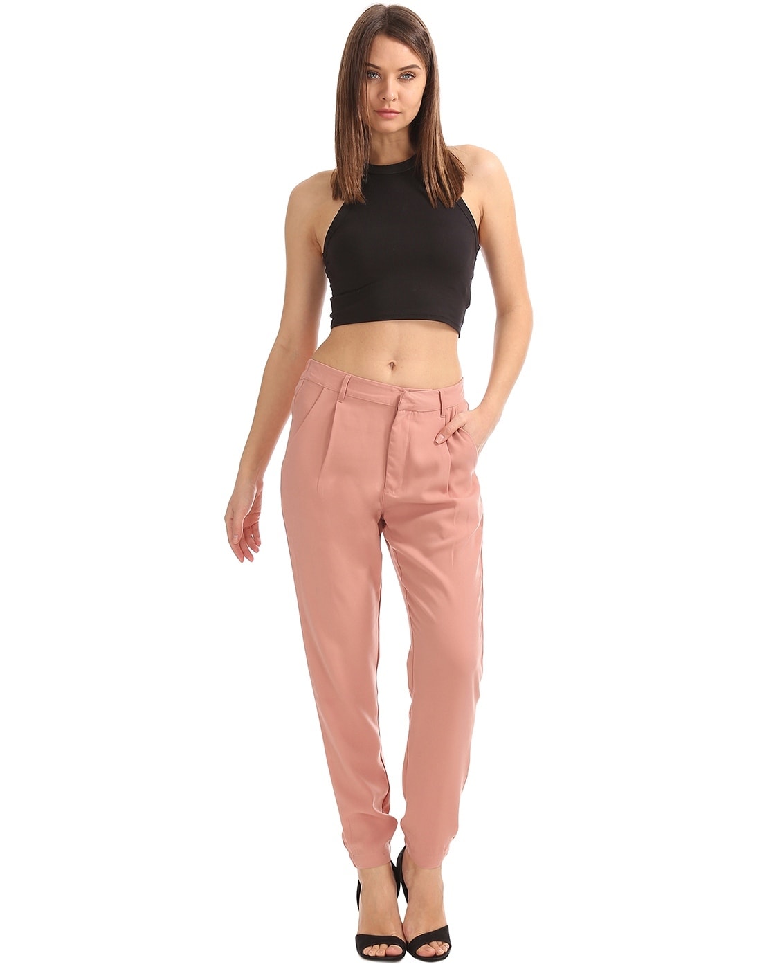 Buy Women Peach Solid Formal Regular Fit Trousers Online  760318  Van  Heusen