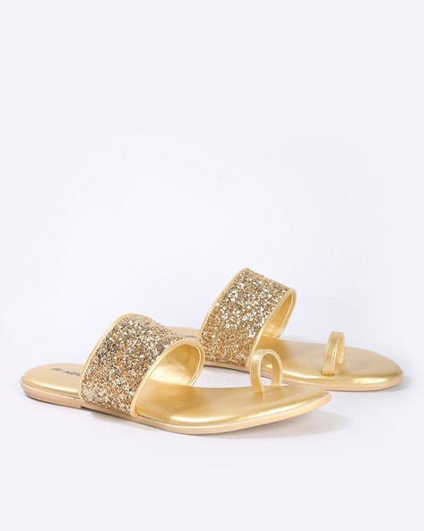 gold flat slippers