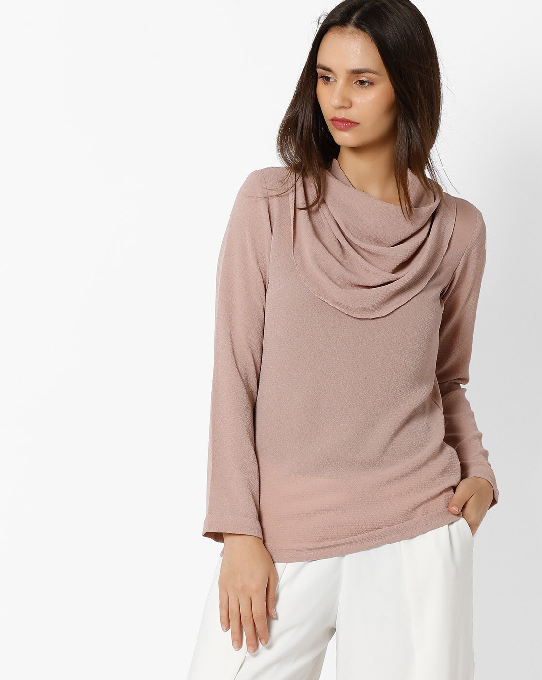 Cowl-Neck Top with Full Sleeves