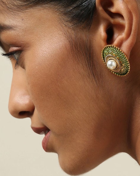 Buy Gold-Toned & Green Earrings for Women by Alamod Online