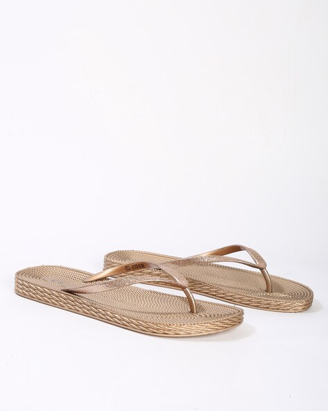 gold flat flip flops