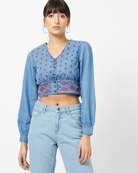 Selvia Party Printed Women Blue Top - Buy Selvia Party Printed Women Blue Top  Online at Best Prices in India | Flipkart.com