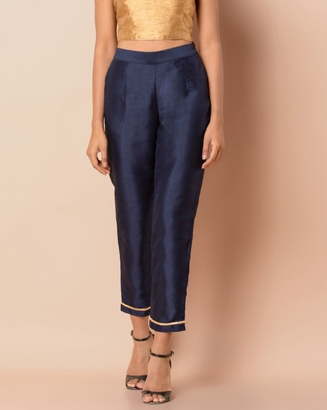 Cropped Cigarette Pants with Gota Embroidery Price in India
