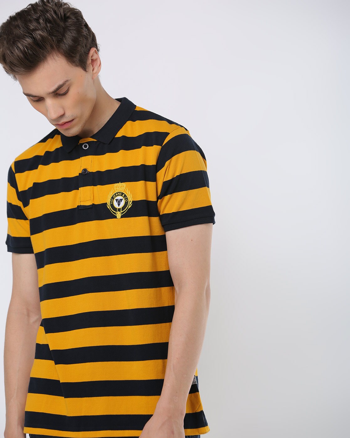 yellow blue striped t shirt