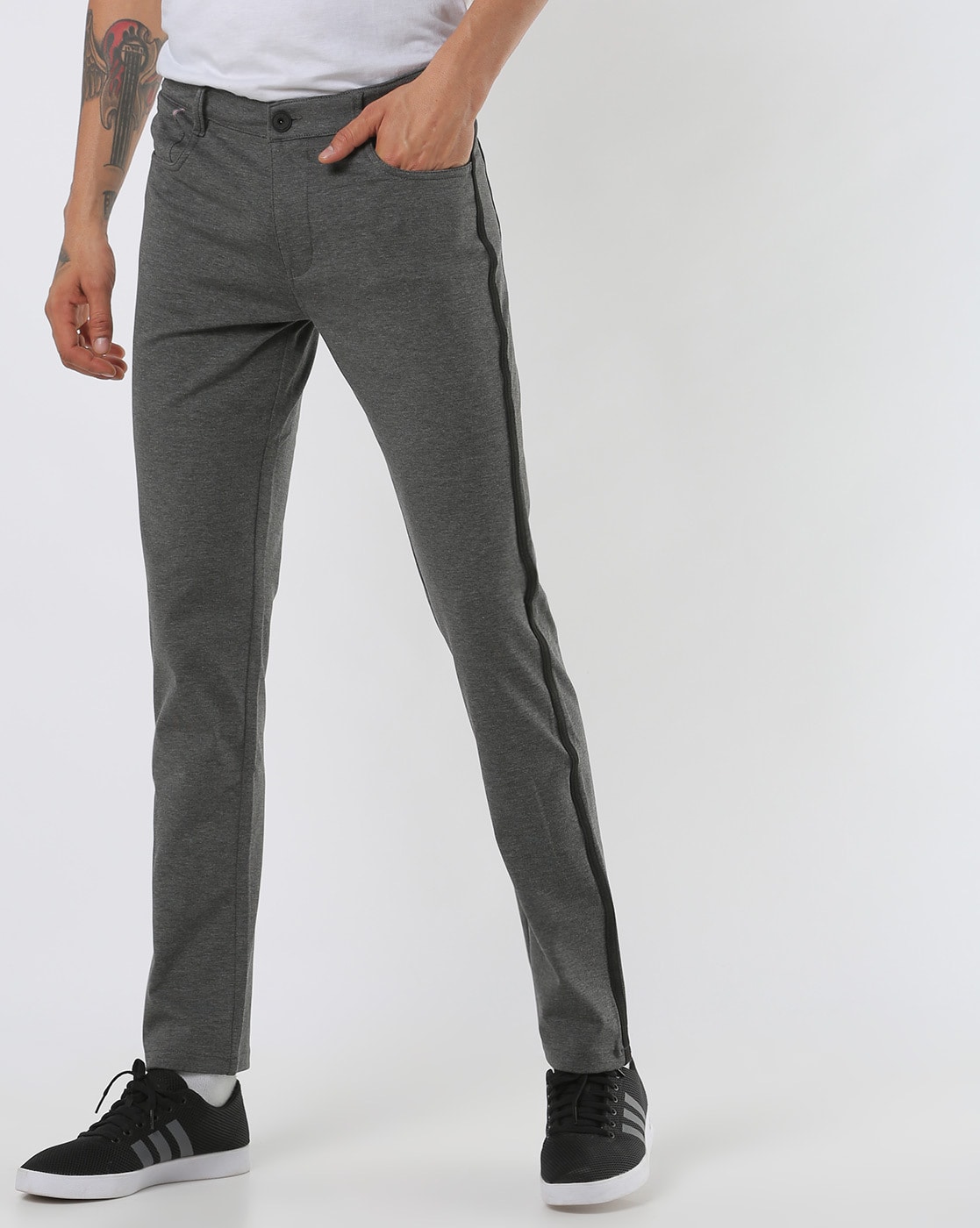 Buy Hiltl Men Charcoal SolidTextured Flat Front Trousers Online  788720   The Collective