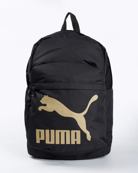 branded black backpack