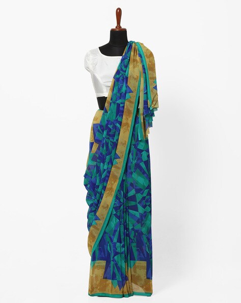 Florence Blue Printed Printed Saree with Contrast Border