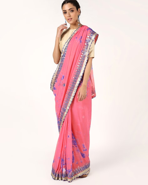 Pink Embellished Gota Patti Ombre Chiffon Saree – Geroo Jaipur