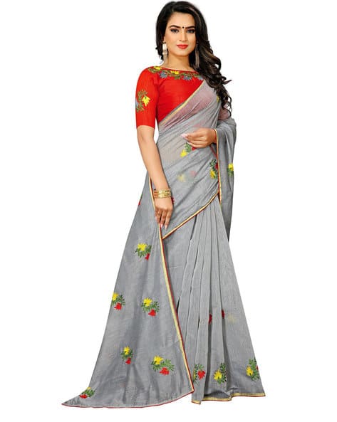 Floral Embroidered Saree (Image - 2)