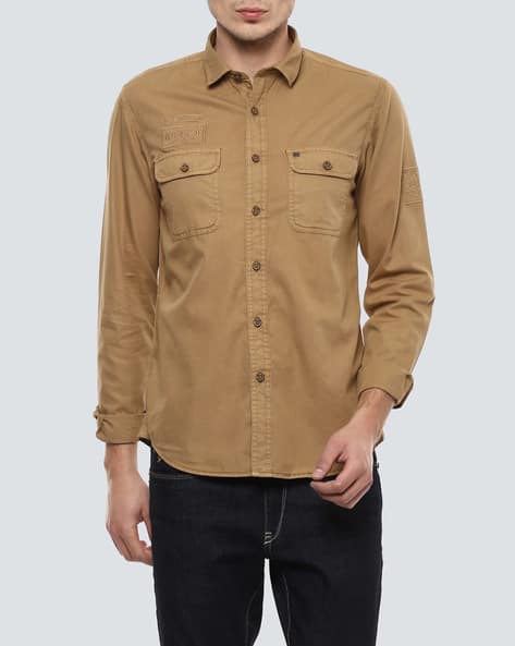 khaki denim shirt