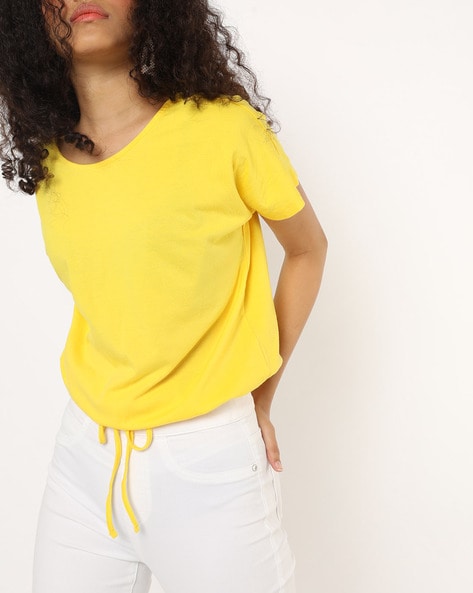 Crew-Neck Top with Drawstring Hemline