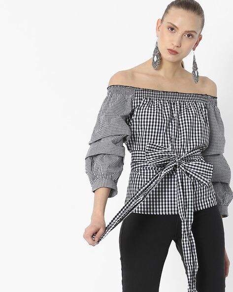 black and white check top womens