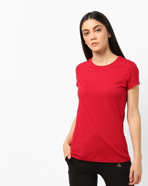 red cotton t shirt womens