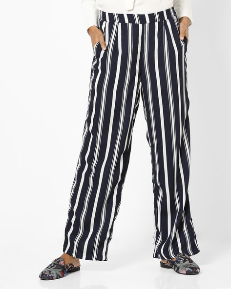 Ladies navy and white striped trousers online