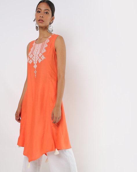 Pearl Embellished Sleeveless Orange Salwar Kameez | sk1248 | Alhannah  Islamic Clothing