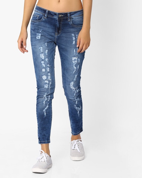 heavily distressed jeans womens