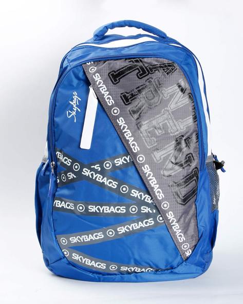 blue and white backpack