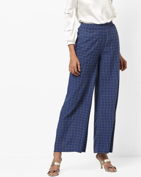 Checked Straight Fit Palazzo Pants Price in India