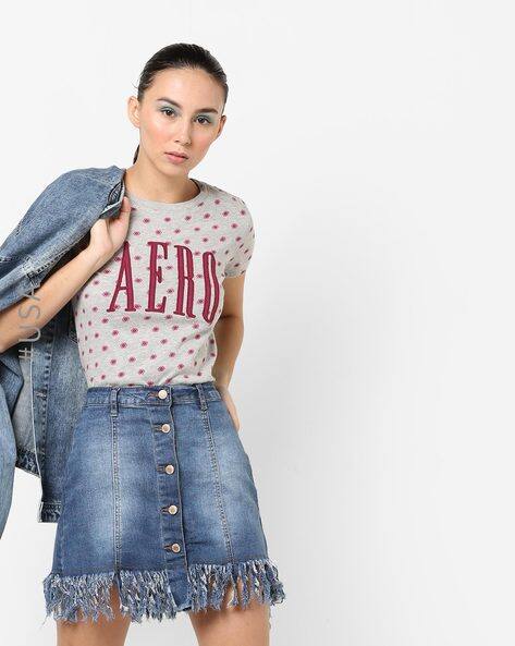 Printed Crew-Neck T-shirt With Applique By Aeropostale ( Grey )