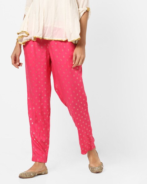Printed Mid-Rise Pants with Semi-Elasticated Waistband Price in India
