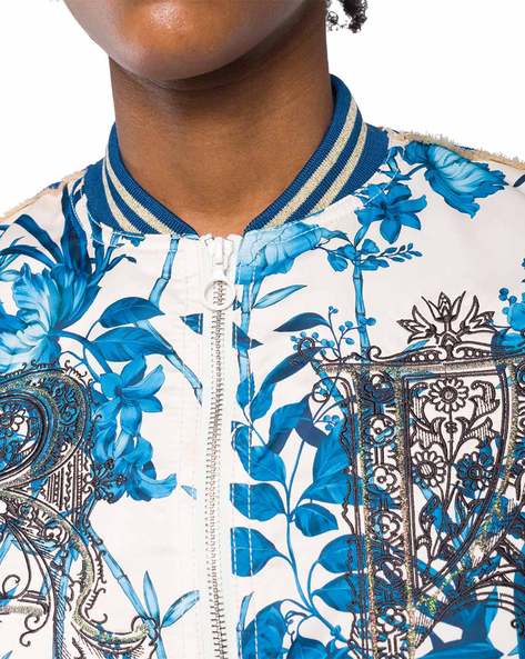 Blue floral outlet bomber jacket