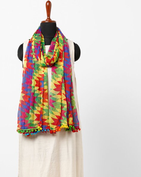 Printed Dupatta with Pompom Price in India