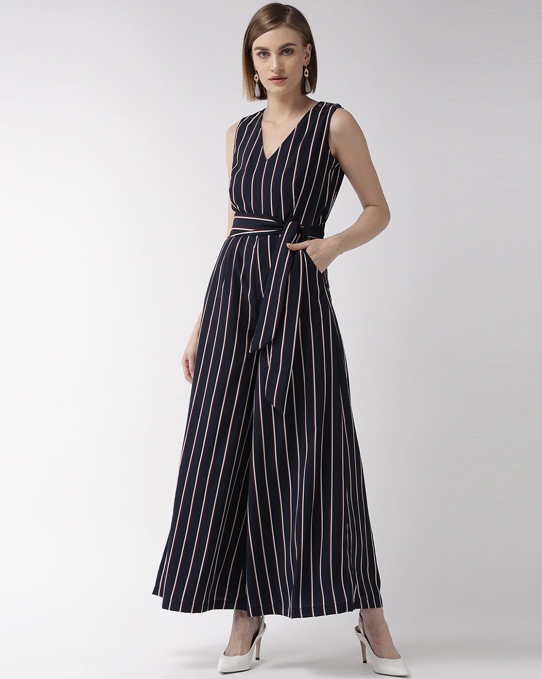 navy blue striped jumpsuit