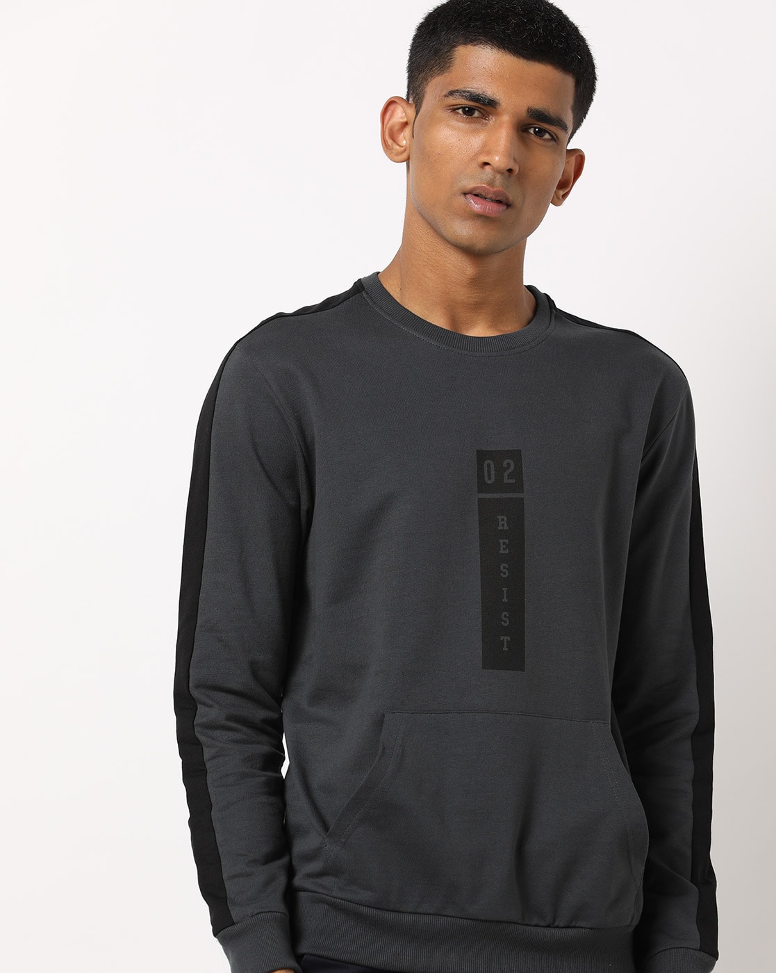 charcoal grey crew neck sweatshirt