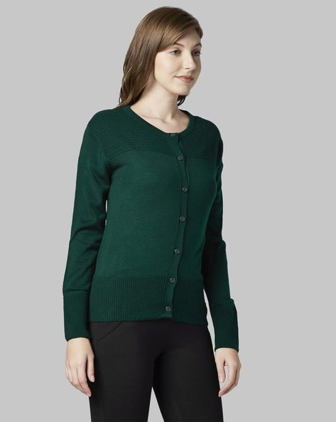 Lucky Brand Womens Knit Ribbed Cardigan Sweater Green P/S