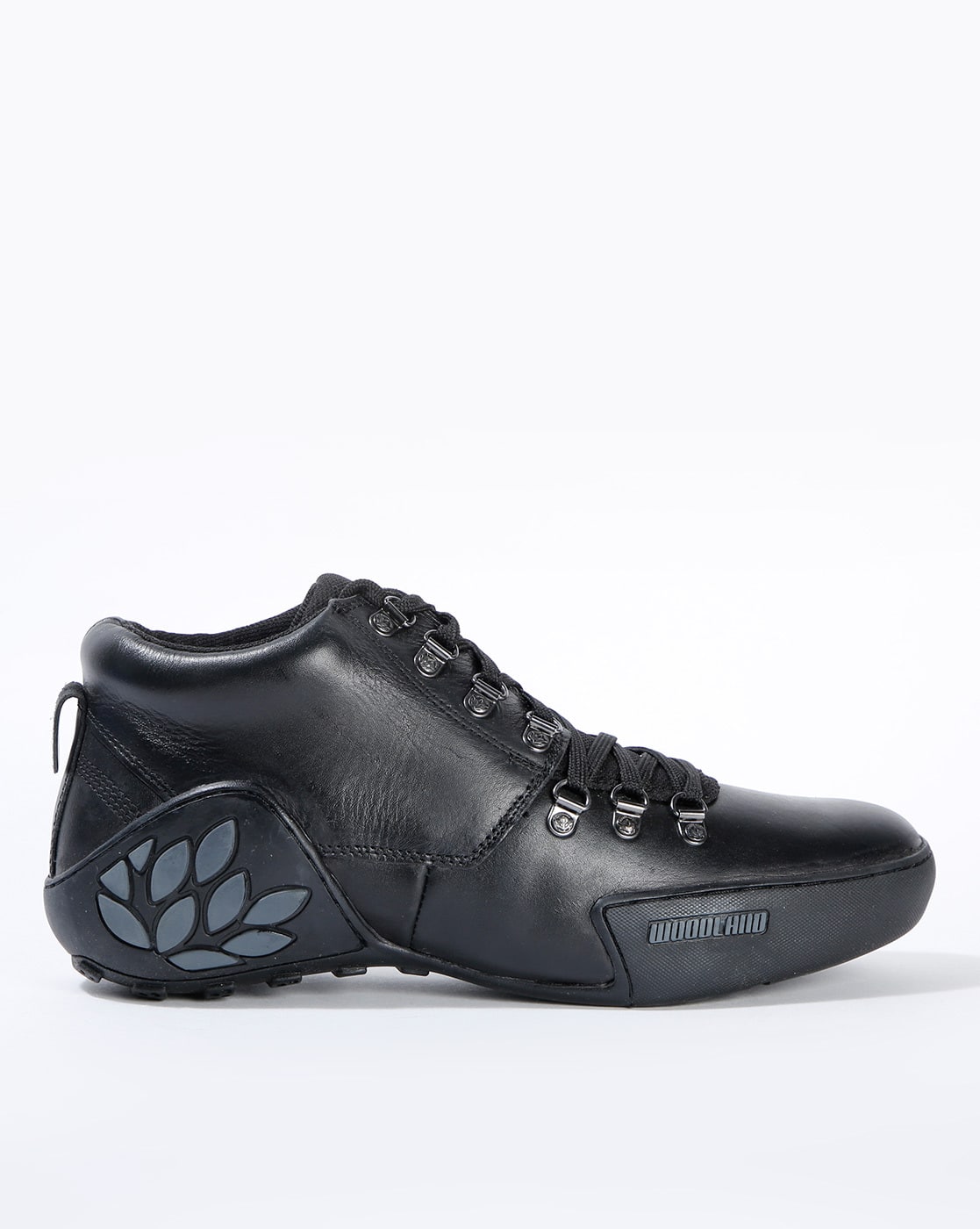 woodland black leather casual shoes
