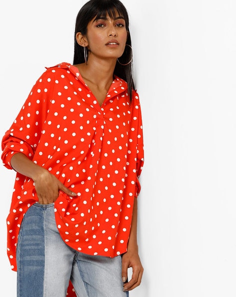 orange polka dot top