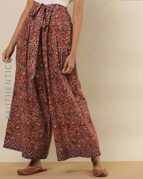 Buy Dharan Grey Narrow Woven Cotton Palazzo Pants For Women Online –  Okhaistore