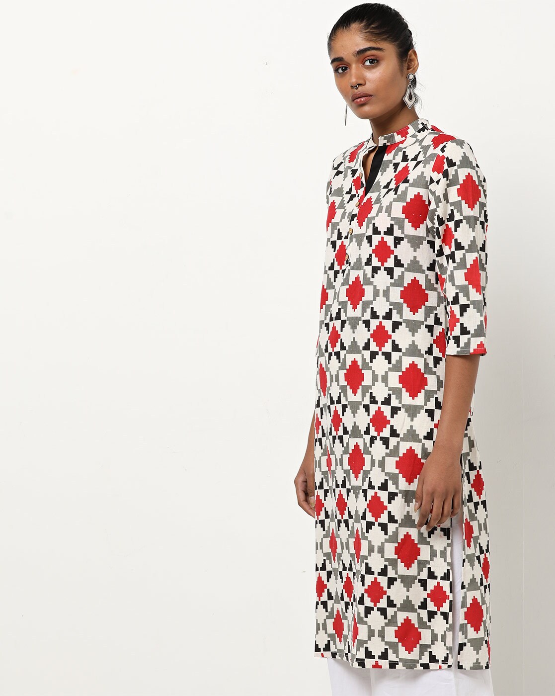 geometric print straight kurta