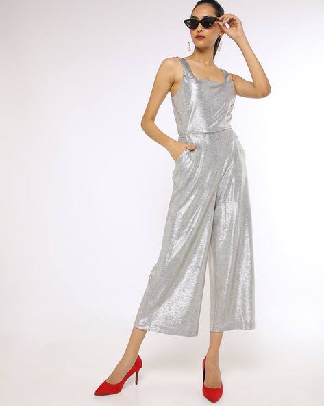 metallic jumpsuit silver