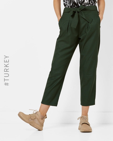 Paper Bag Belted Cargo Trousers in Sustainable Cotton Green