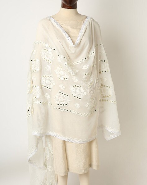 Floral Embroidered Dupatta with Cut-Outs Price in India