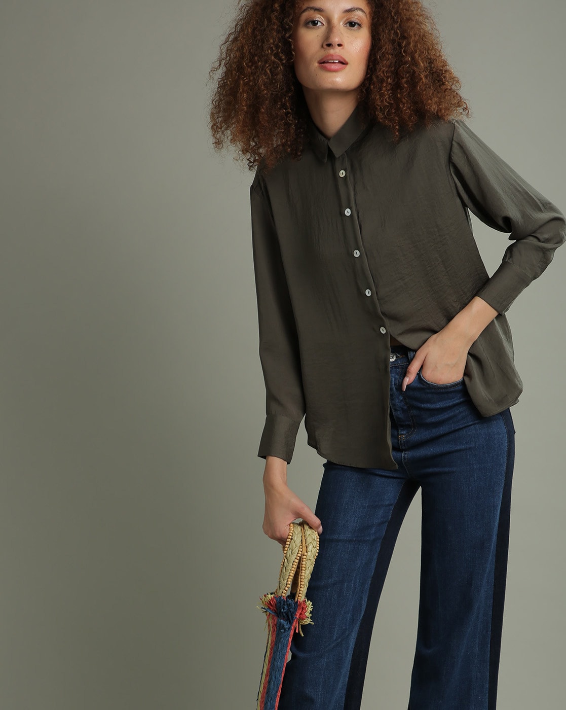 olive green satin blouse