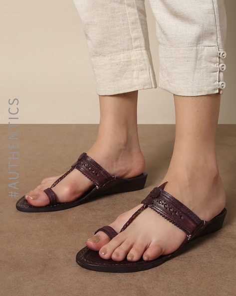Multi-Color Embroidered 4 Inch Kolhapuri Wedge Heels | Toe loop sandals,  Bridal heels, Girly shoes