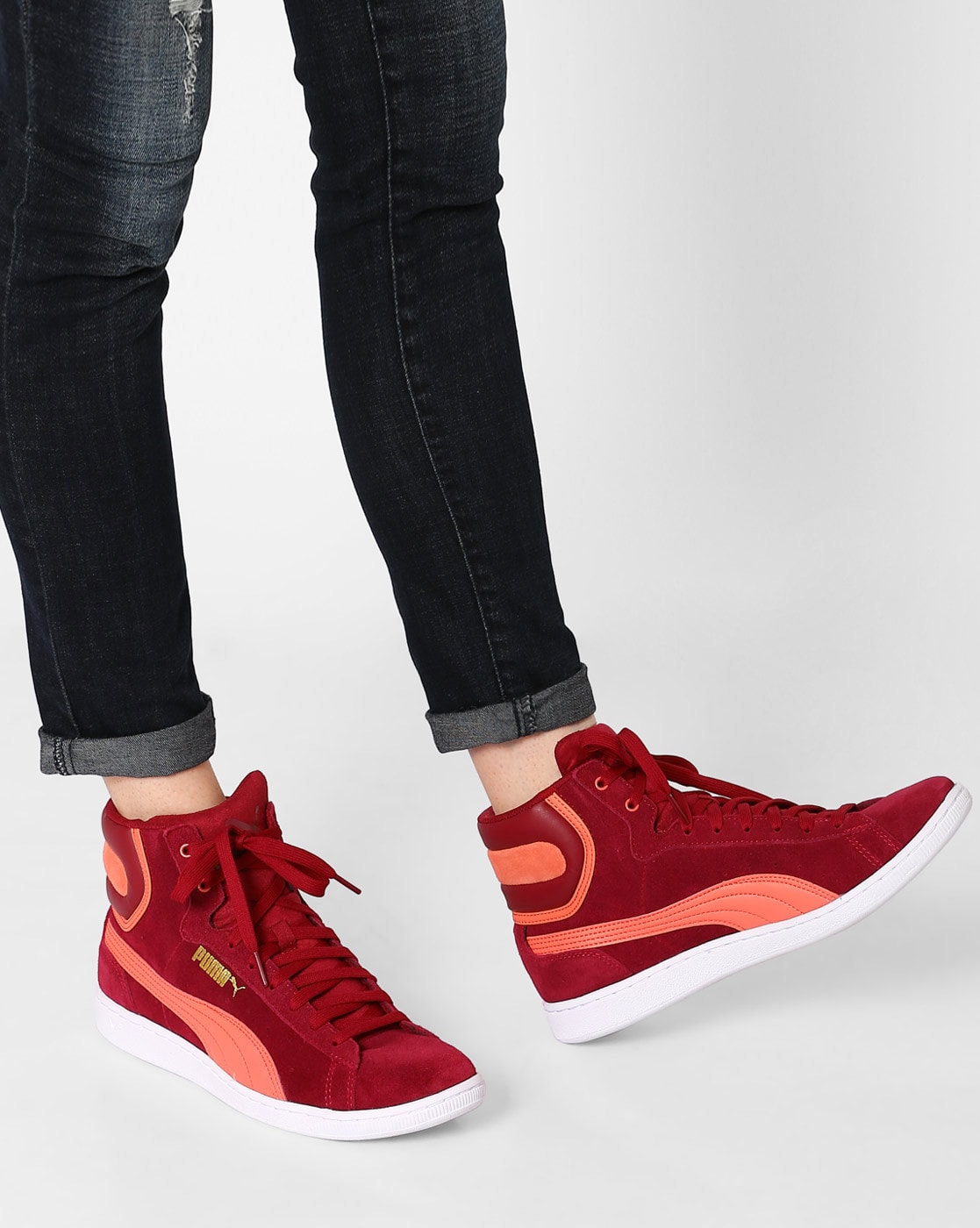 Puma Mid Platform Black Ankle Strap Leather Sneakers Women's Size 6 | eBay