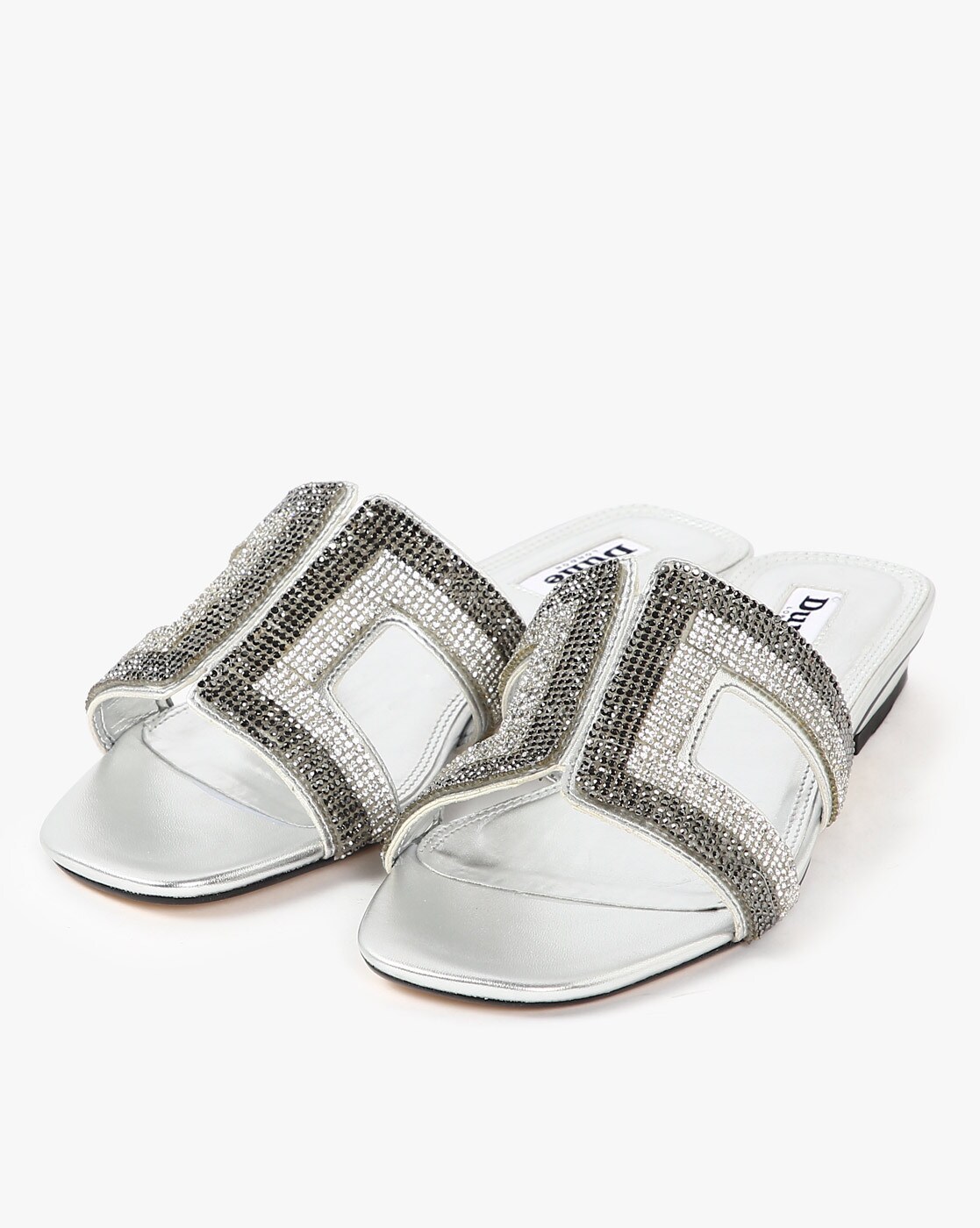 dune silver flat sandals